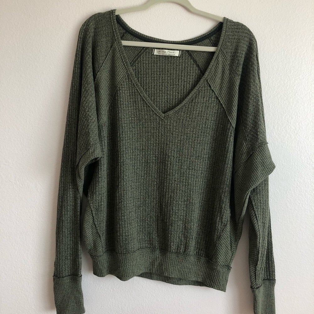 Green V-neck Henley